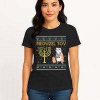 Meowzel Tov Ugly Hanukkah Cat Funny Womens T-Shirt
