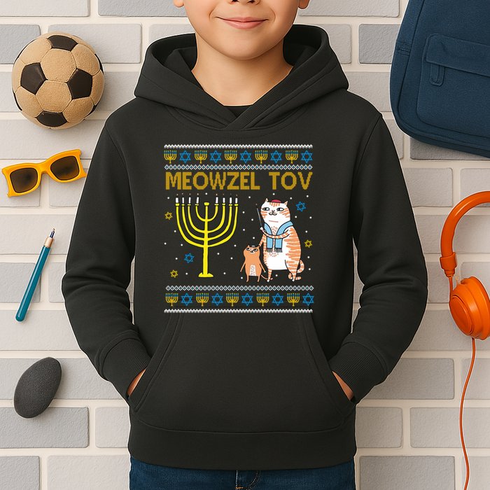 Meowzel Tov Ugly Hanukkah Cat Funny Kids Hoodie