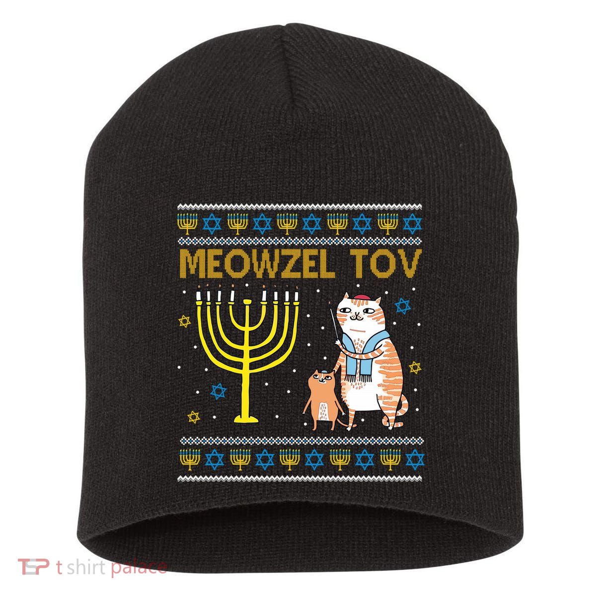 Meowzel Tov Ugly Hanukkah Cat Funny Short Acrylic Beanie