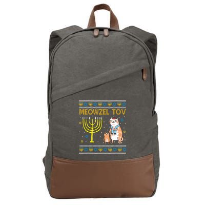 Meowzel Tov Ugly Hanukkah Cat Funny Cotton Canvas Backpack