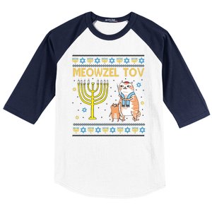 Meowzel Tov Ugly Hanukkah Cat Funny Baseball Sleeve Shirt