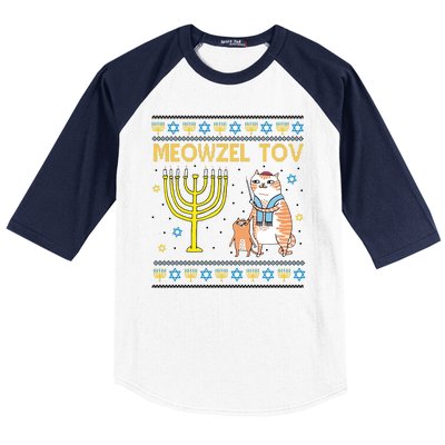 Meowzel Tov Ugly Hanukkah Cat Funny Baseball Sleeve Shirt