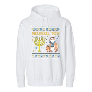 Meowzel Tov Ugly Hanukkah Cat Funny Garment-Dyed Fleece Hoodie