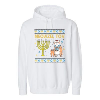 Meowzel Tov Ugly Hanukkah Cat Funny Garment-Dyed Fleece Hoodie