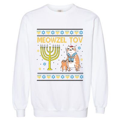 Meowzel Tov Ugly Hanukkah Cat Funny Garment-Dyed Sweatshirt