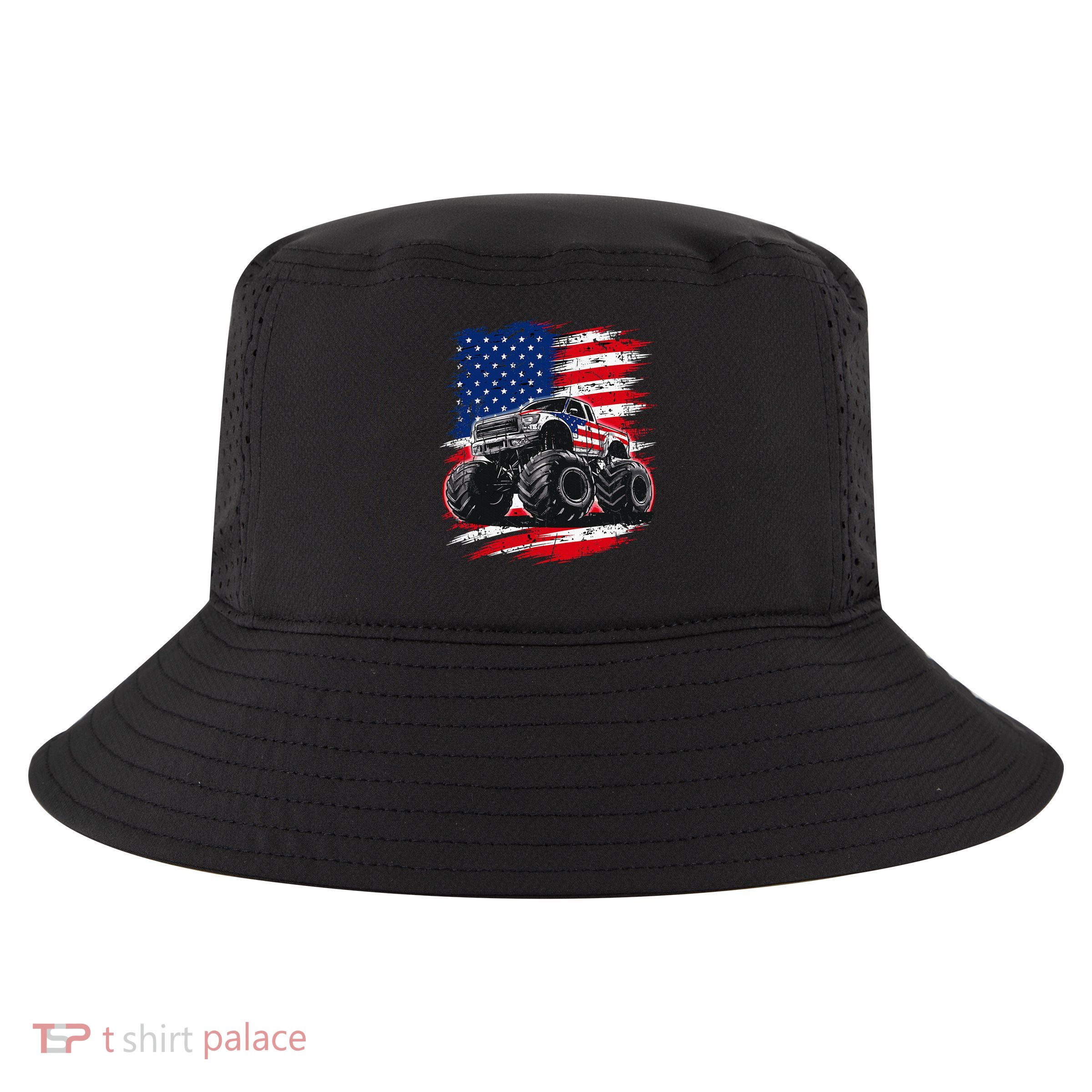 Monster Truck Usa Flag American Cool Comfort Performance Bucket Hat