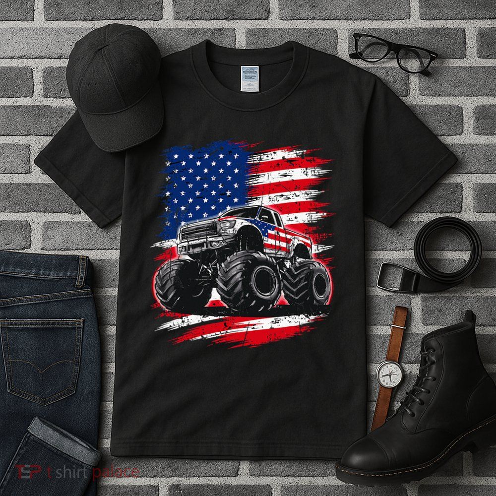 Monster Truck Usa Flag American Tall T-Shirt