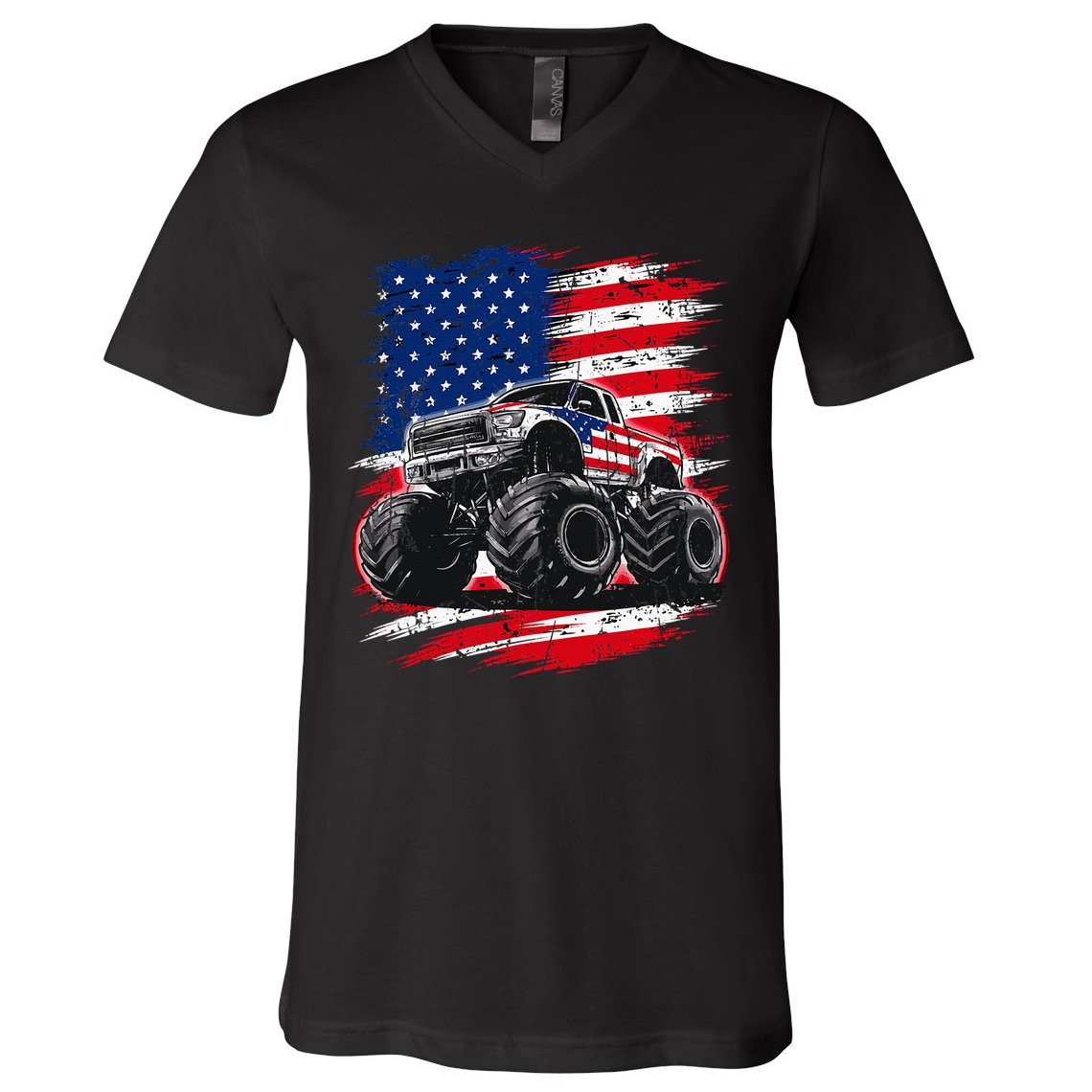 Monster Truck Usa Flag American V-Neck T-Shirt
