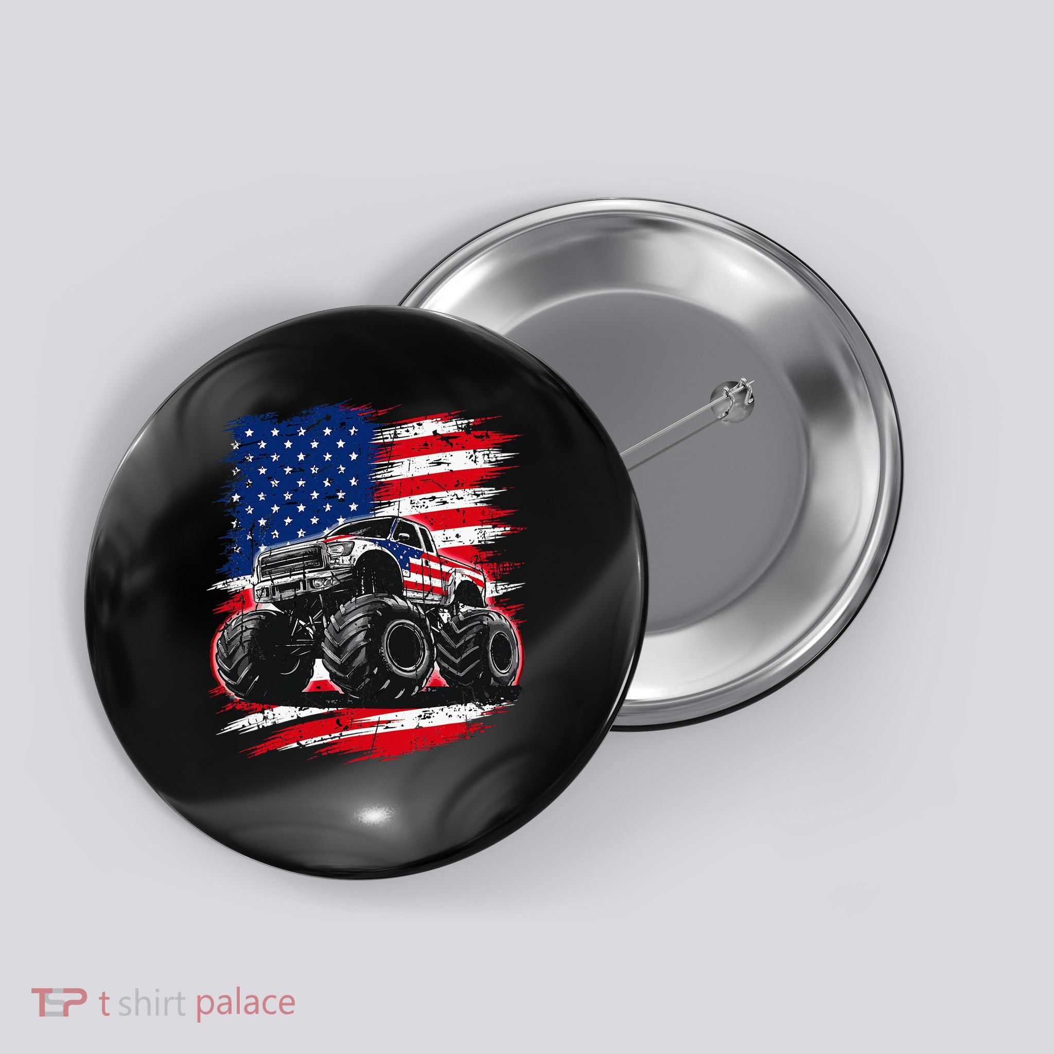 Monster Truck Usa Flag American Button