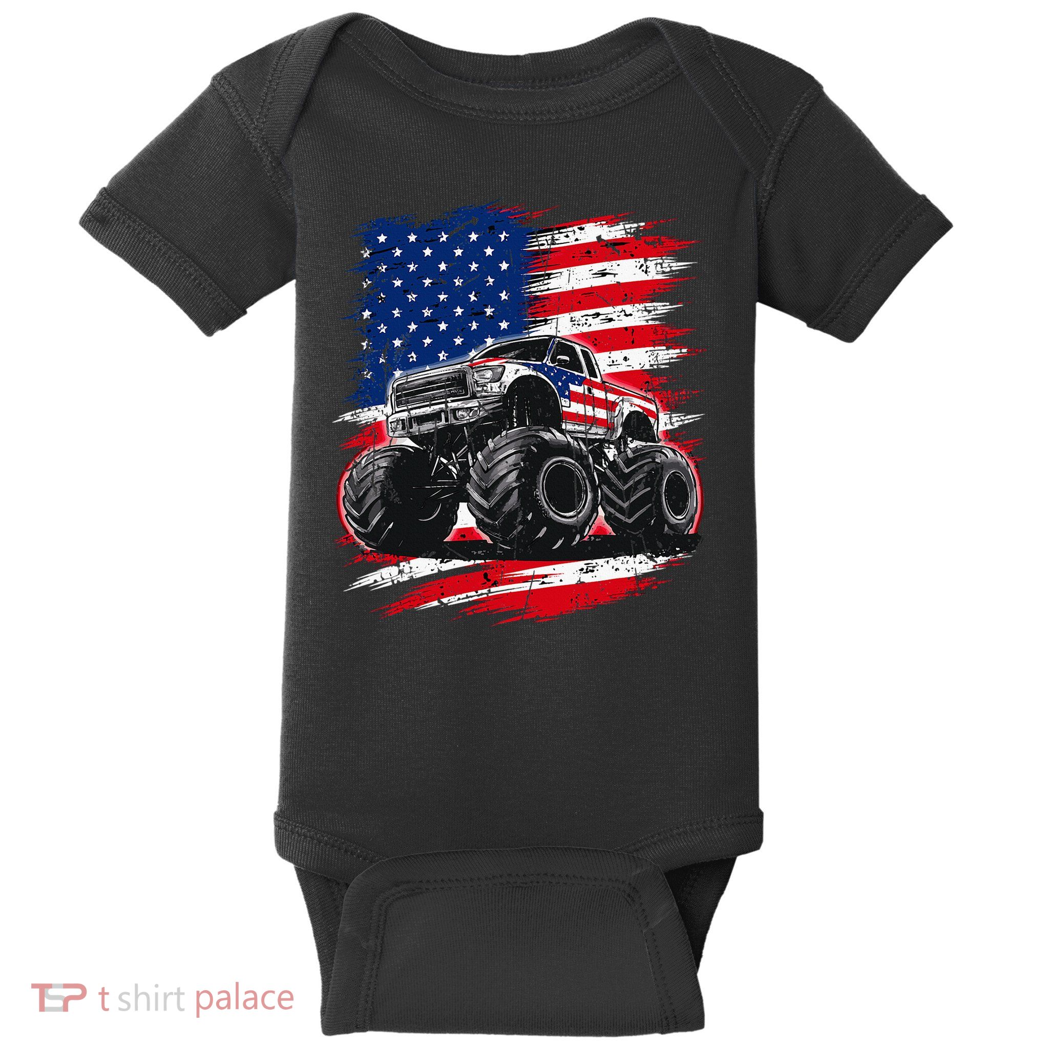 Monster Truck Usa Flag American Baby Bodysuit