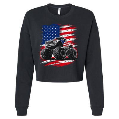 Monster Truck Usa Flag American Cropped Pullover Crew