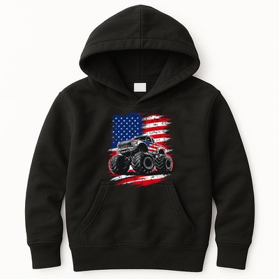Monster Truck Usa Flag American Kids Hoodie