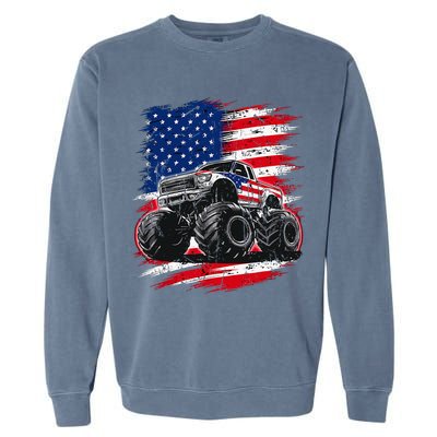 Monster Truck Usa Flag American Garment-Dyed Sweatshirt