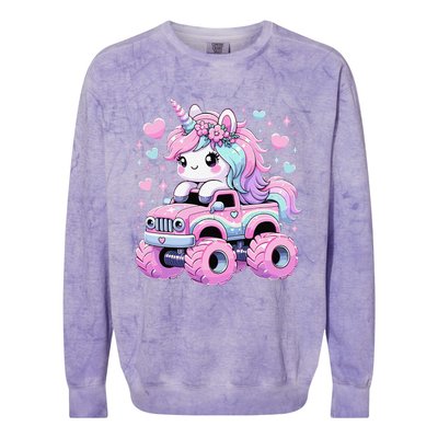 Monster Truck Unicorn Birthday Party Monster Truck Girl Colorblast Crewneck Sweatshirt