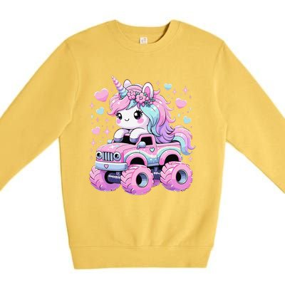 Monster Truck Unicorn Birthday Party Monster Truck Girl Premium Crewneck Sweatshirt