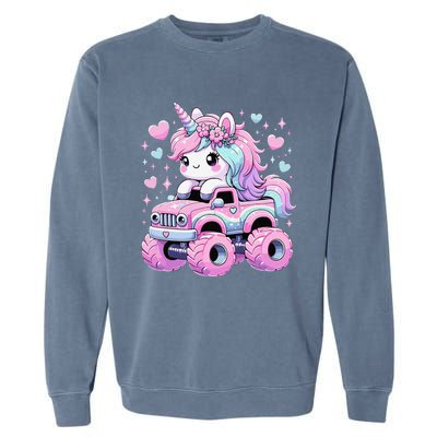 Monster Truck Unicorn Birthday Party Monster Truck Girl Garment-Dyed Sweatshirt