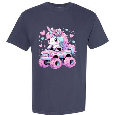 Monster Truck Unicorn Birthday Party Monster Truck Girl Garment-Dyed Heavyweight T-Shirt