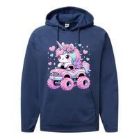 Monster Truck Unicorn Birthday Party Monster Truck Girl Performance Fleece Hoodie