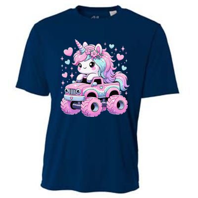 Monster Truck Unicorn Birthday Party Monster Truck Girl Cooling Performance Crew T-Shirt