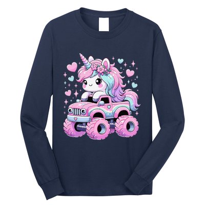 Monster Truck Unicorn Birthday Party Monster Truck Girl Long Sleeve Shirt