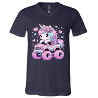 Monster Truck Unicorn Birthday Party Monster Truck Girl V-Neck T-Shirt