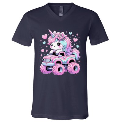 Monster Truck Unicorn Birthday Party Monster Truck Girl V-Neck T-Shirt