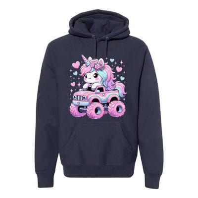 Monster Truck Unicorn Birthday Party Monster Truck Girl Premium Hoodie