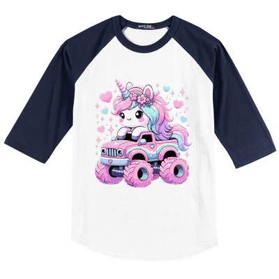 Monster Truck Unicorn Birthday Party Monster Truck Girl Baseball Sleeve Shirt