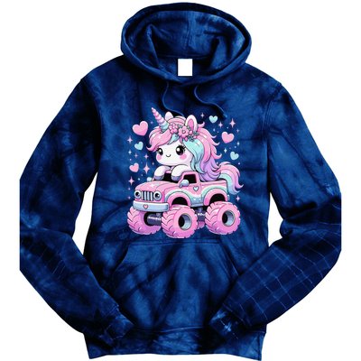 Monster Truck Unicorn Birthday Party Monster Truck Girl Tie Dye Hoodie