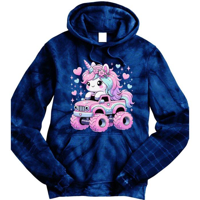 Monster Truck Unicorn Birthday Party Monster Truck Girl Tie Dye Hoodie