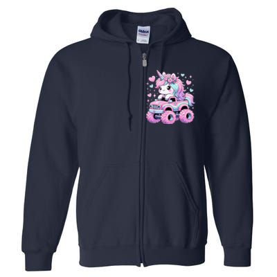 Monster Truck Unicorn Birthday Party Monster Truck Girl Full Zip Hoodie