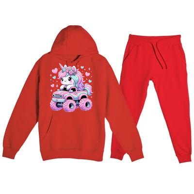 Monster Truck Unicorn Birthday Party Monster Truck Girl Premium Hooded Sweatsuit Set