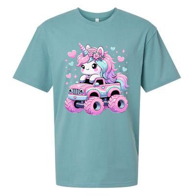 Monster Truck Unicorn Birthday Party Monster Truck Girl Sueded Cloud Jersey T-Shirt