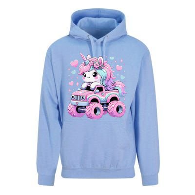 Monster Truck Unicorn Birthday Party Monster Truck Girl Unisex Surf Hoodie