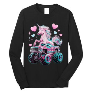 Monster Truck Unicorn Girl Birthday Party Monster Truck Long Sleeve Shirt