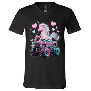 Monster Truck Unicorn Girl Birthday Party Monster Truck V-Neck T-Shirt