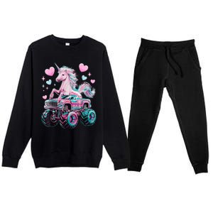 Monster Truck Unicorn Girl Birthday Party Monster Truck Premium Crewneck Sweatsuit Set