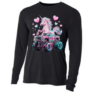 Monster Truck Unicorn Girl Birthday Party Monster Truck Cooling Performance Long Sleeve Crew