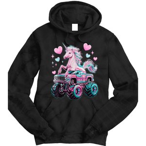 Monster Truck Unicorn Girl Birthday Party Monster Truck Tie Dye Hoodie