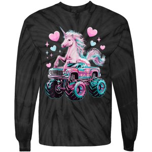 Monster Truck Unicorn Girl Birthday Party Monster Truck Tie-Dye Long Sleeve Shirt