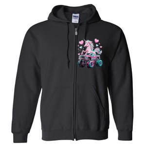 Monster Truck Unicorn Girl Birthday Party Monster Truck Full Zip Hoodie