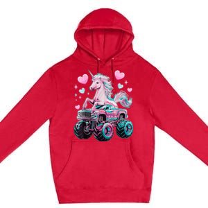 Monster Truck Unicorn Girl Birthday Party Monster Truck Premium Pullover Hoodie