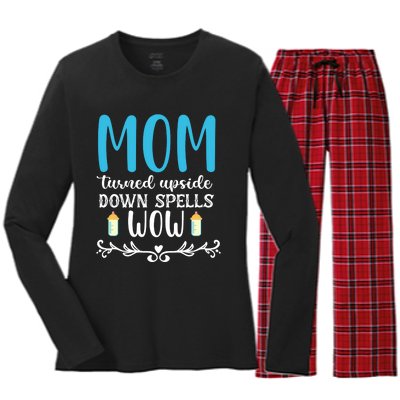 Mom Turned Upside Down Spells Wow Women's Long Sleeve Flannel Pajama Set 