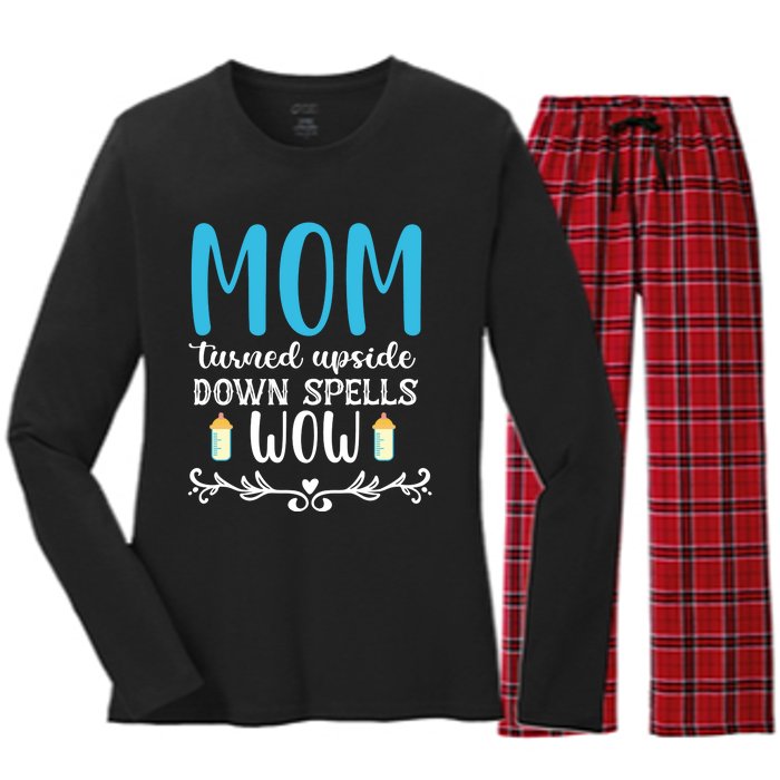 Mom Turned Upside Down Spells Wow Women's Long Sleeve Flannel Pajama Set 