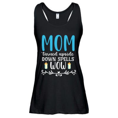 Mom Turned Upside Down Spells Wow Ladies Essential Flowy Tank