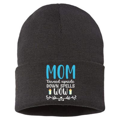 Mom Turned Upside Down Spells Wow Sustainable Knit Beanie