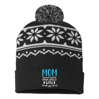 Mom Turned Upside Down Spells Wow USA-Made Snowflake Beanie