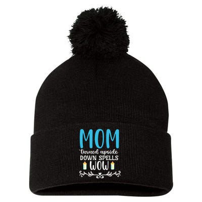 Mom Turned Upside Down Spells Wow Pom Pom 12in Knit Beanie