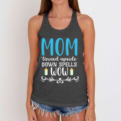 Mom Turned Upside Down Spells Wow Women's Knotted Racerback Tank