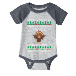 Merry Thanksmas Ugly Christmas Thanksgiving Turkey Infant Baby Jersey Bodysuit